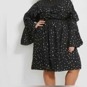 Black Polka Dot Ruffle Long Sleeve Dress